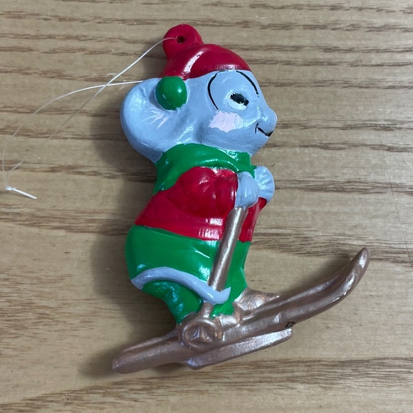 Vintage Ceramic Mouse Christmas Ornament Handmade Mice On Skis Skiing 1990 3" - Picture 2 of 6